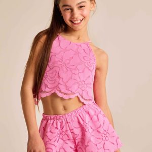 Σετ μπλούζα με σορτς δαντέλα ροζ Melin Rose