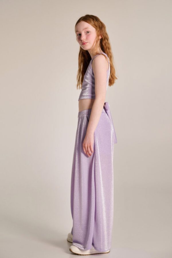 Σετ μπλούζα με παντελόνα σε ύφασμα glitter λιλά Melin Rose